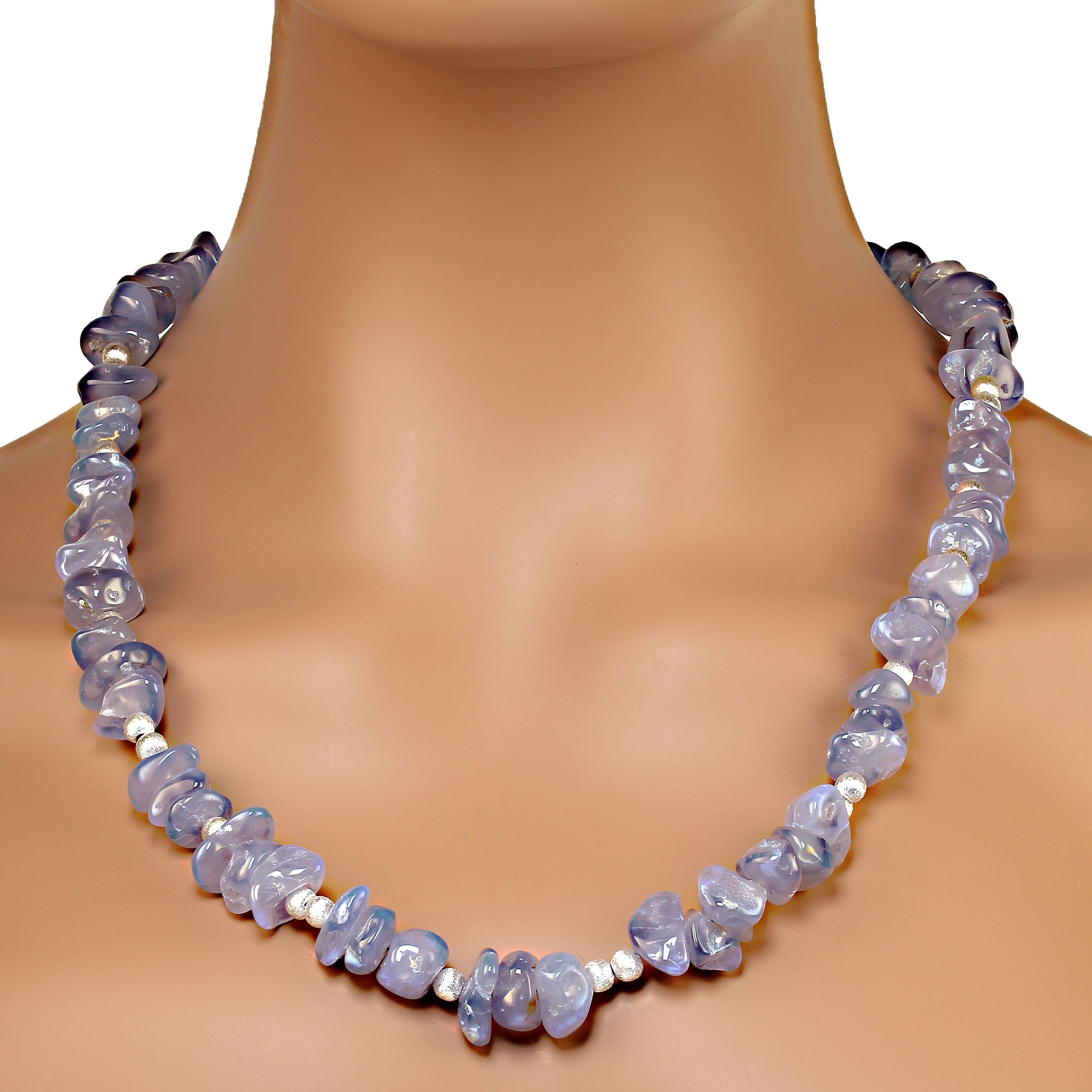 AJD 24 Inch Blue Chalcedony Highly Polished Nugget necklace  For Sale