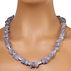 AJD 24 Inch Blue Chalcedony Highly Polished Nugget necklace 