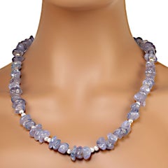AJD Collana di 24 pollici con pepite di calcedonio blu altamente lucidato