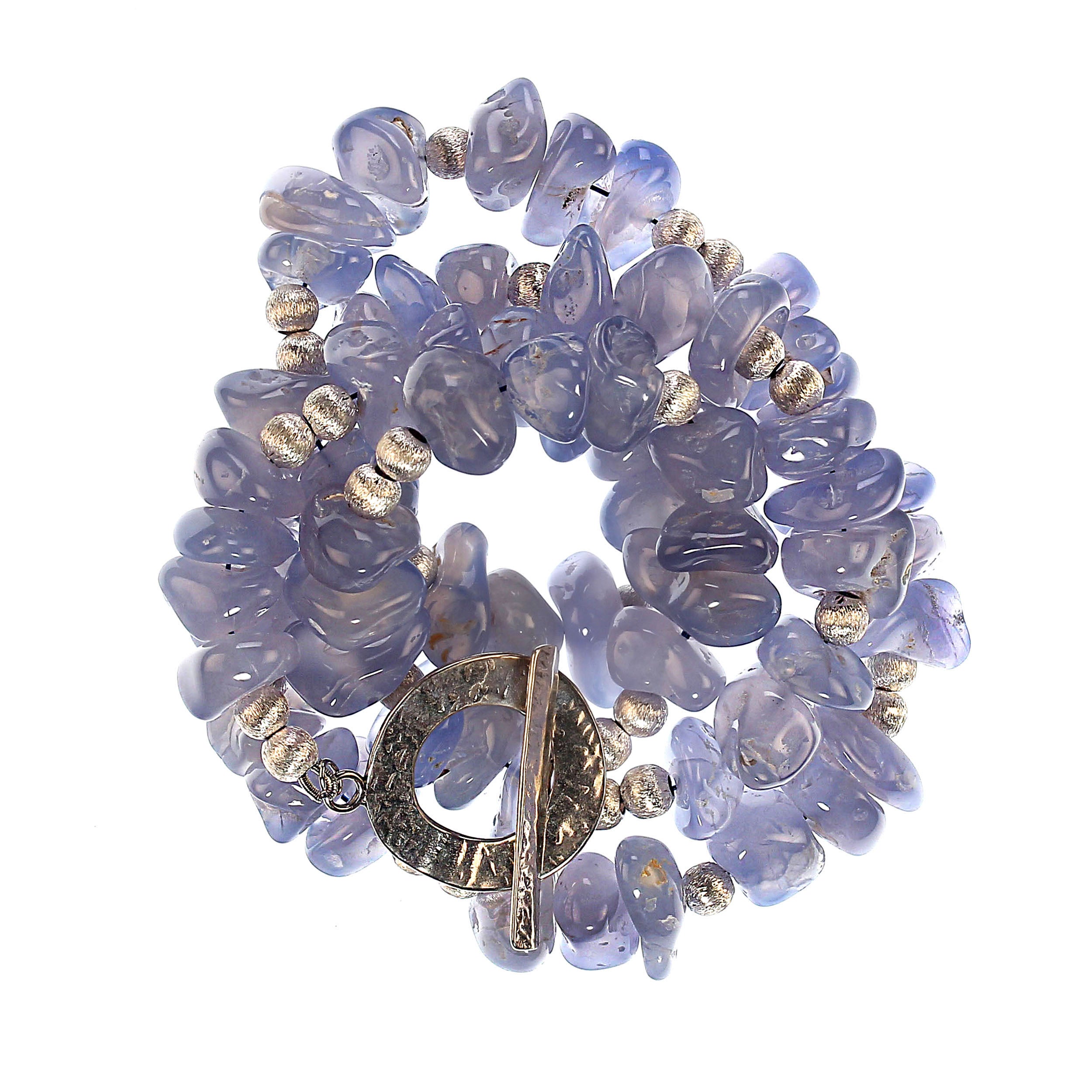 AJD 24 Inch Blue Chalcedony Highly Polished Nugget necklace