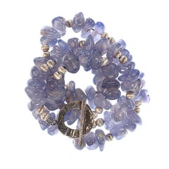 AJD Collana di 24 pollici con pepite di calcedonio blu altamente lucidato
