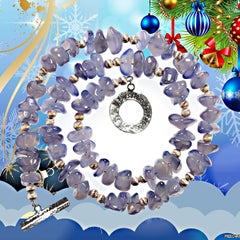 AJD Collana di 24 pollici con pepite di calcedonio blu altamente lucidato