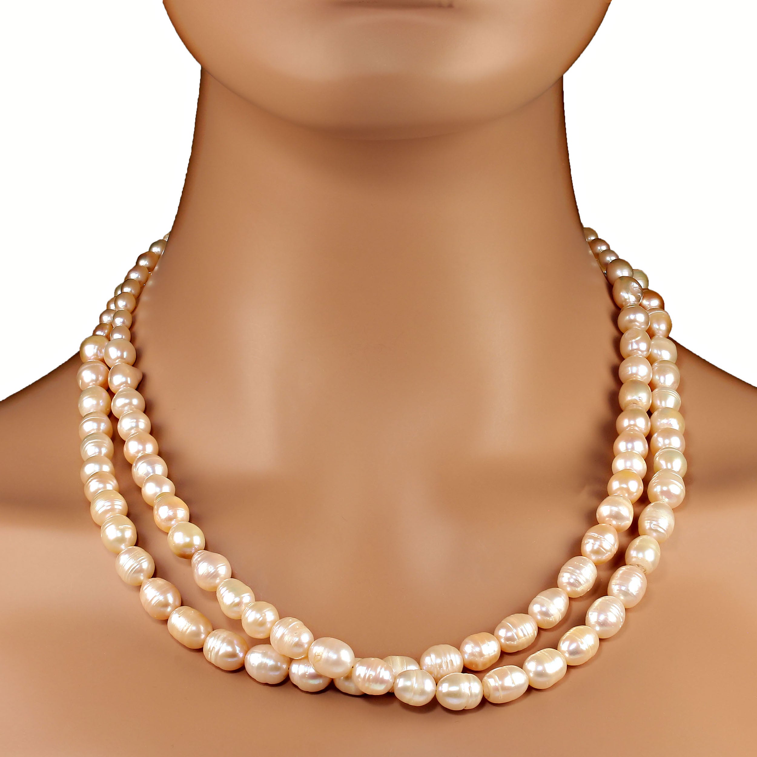 AJD 21 Inch 2 Strand Graduated Light Pink Pearl Necklace  Great Gift For Sale
