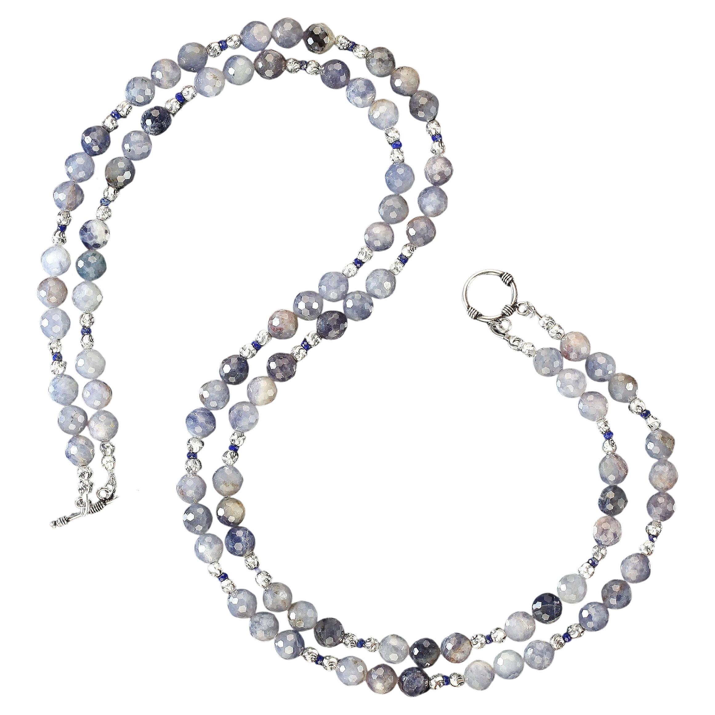 Women's or Men's AJD 2 Strand Translucent Iolite 21 Inch necklace with Silver Accents  Great Gift For Sale
