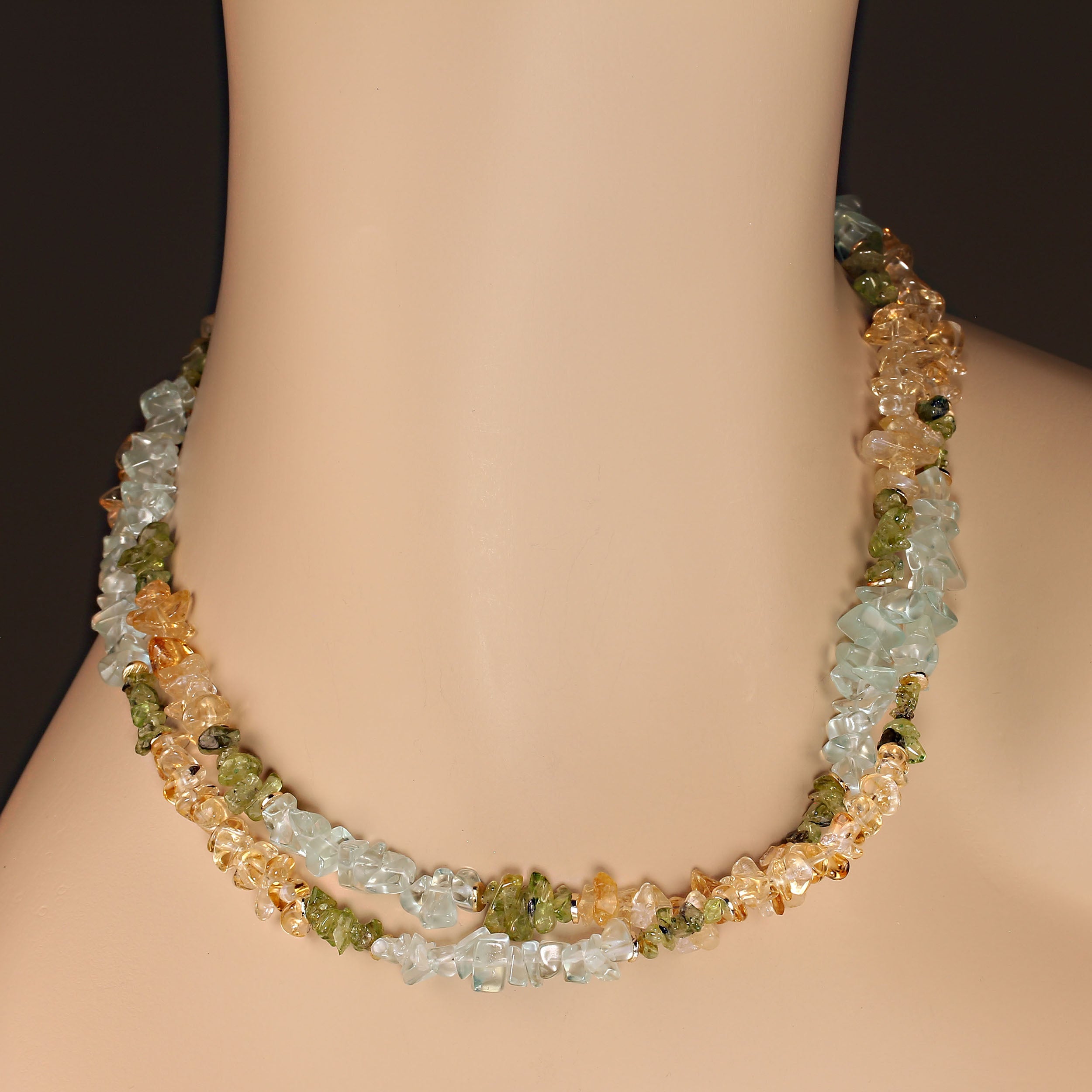 34-Inch Gold-Tone Citrine Aquamarine Peridot Rope Necklace by Aria