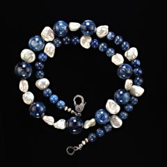 Elegant 23-Inch Kyanite and Keshi Pearl Necklace by Aria Design