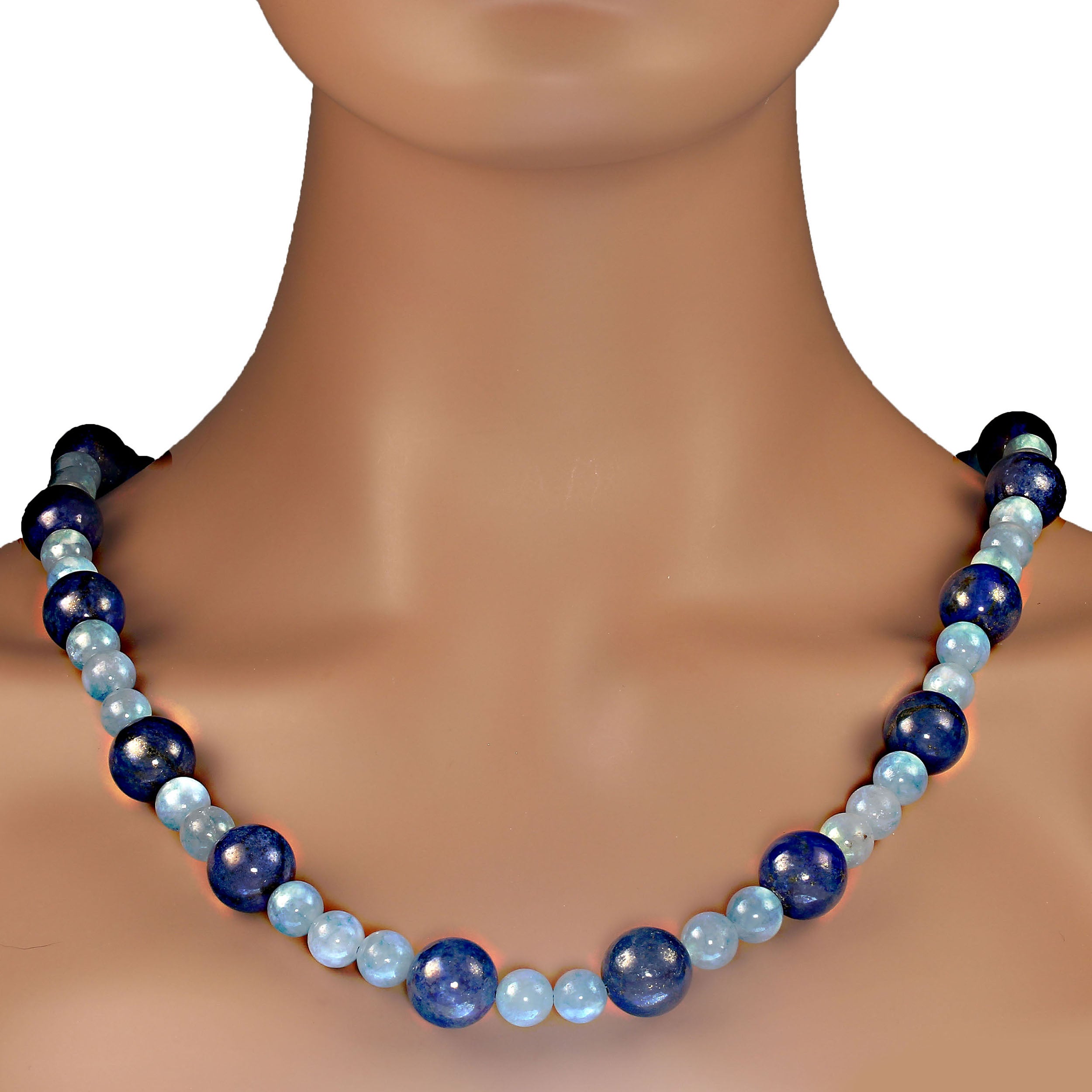 AJD Magnifique collier de Lapis Lazuli et Aigue-marine 27 pouces   Cadeau !