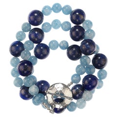 AJD Magnificent Lapis Lazuli and Aquamarine 27 Inch Statement Necklace   Gift!!