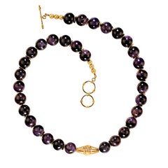 New 22-Inch Purple Charoite Beaded Necklace with Gold-Tone Accents