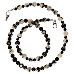 AJD 29 Inch Black and White Fire Agate and Black Onyx necklace   Perfect Gift!