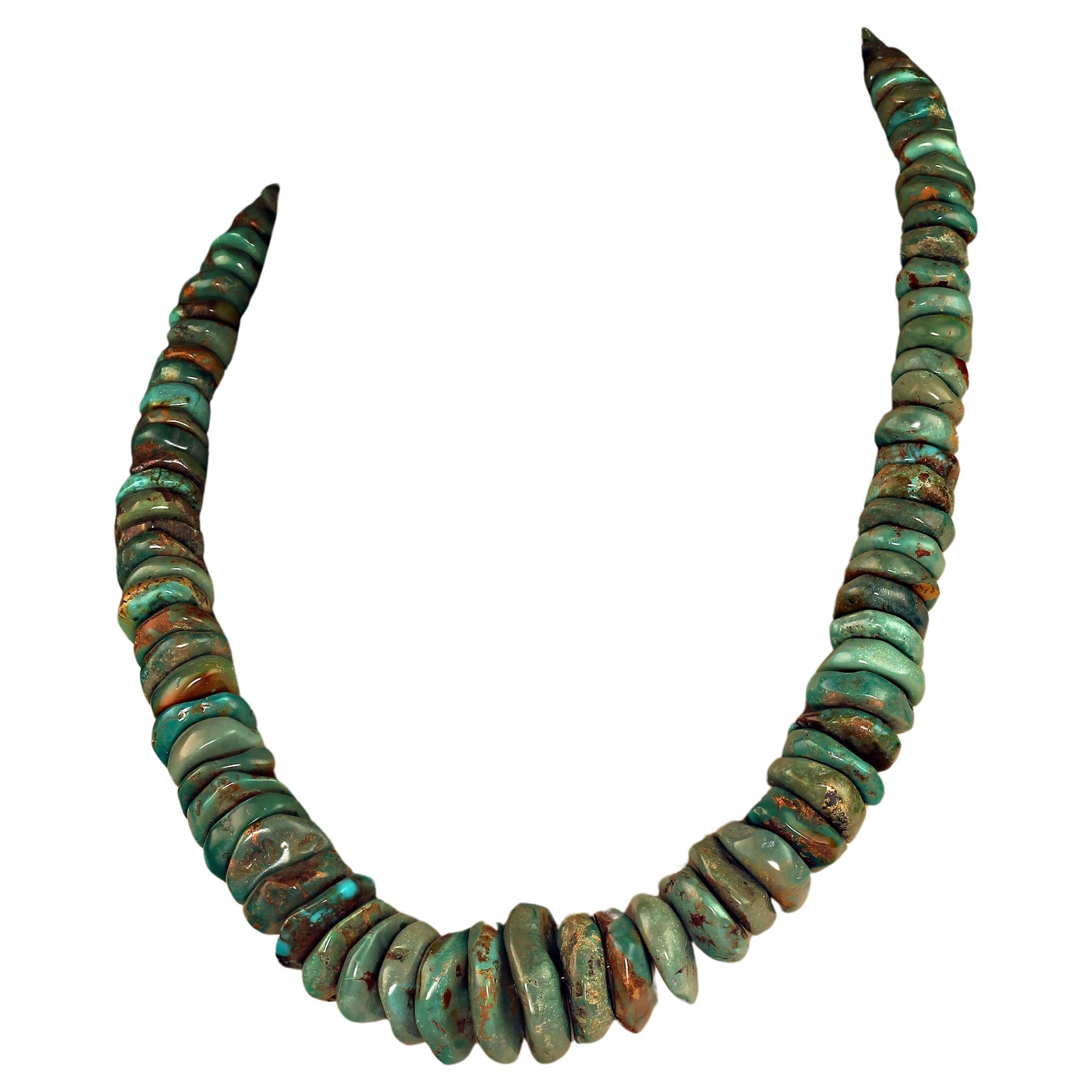 Bead AJD 20 Inch Graduated Green Turquoise matrix necklace      Perfect Gift! For Sale