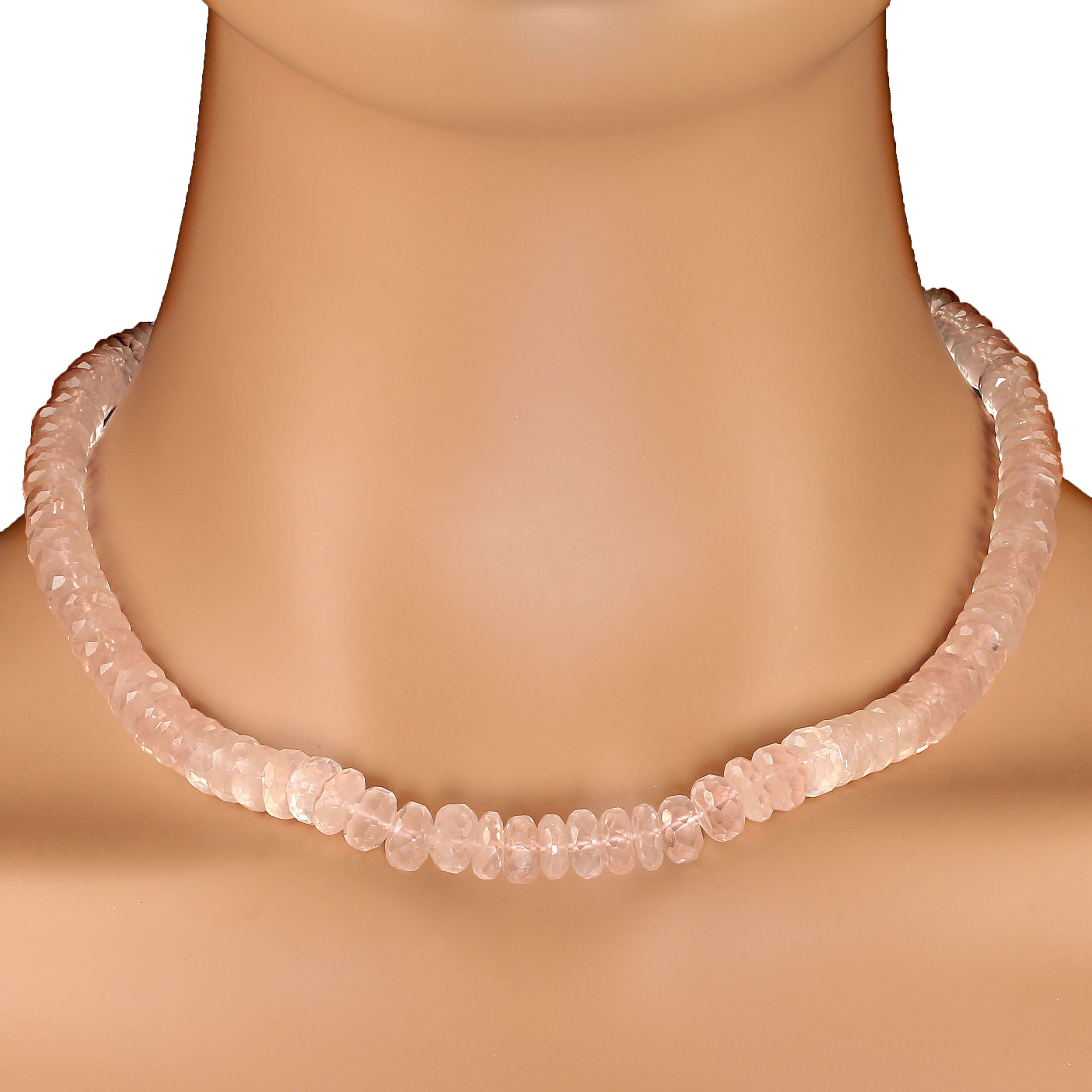 AJD 17 Zoll Elegante Rondelle-Halskette aus Rosenquarz    im Angebot