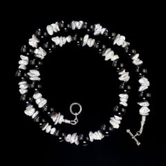 AJD 20 Inch Gray Iridescent Biwa Pearl and Black Onyx necklace Great Gift!
