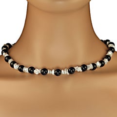 AJD 20 Zoll Graue schillernde Biwa-Perle und schwarzer Onyx-Halskette Great Gift!