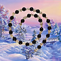 AJD Collana di 20 pollici di perle Biwa iridescenti grigie e onice nera Grande regalo!