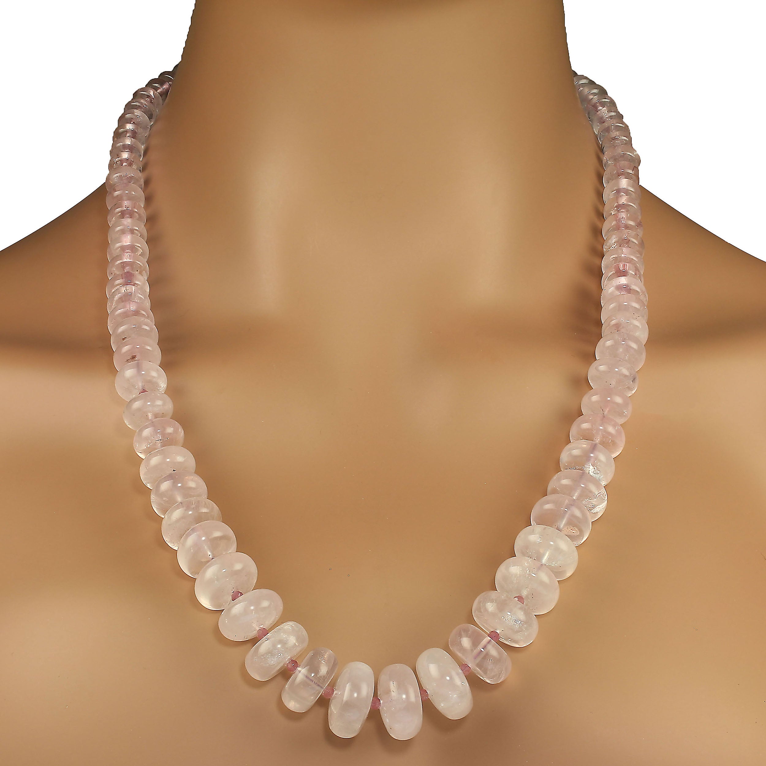 AJD 24 Inch Graduated Rose Quartz Necklace Perfect Valentine's Day Gift! For Sale