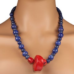 AJD Collier de 23 pouces en lapis-lazuli et corail de bambou rouge 