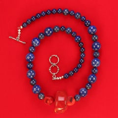 AJD 23 Inch Lapis Lazuli and Red Bamboo Coral Necklace