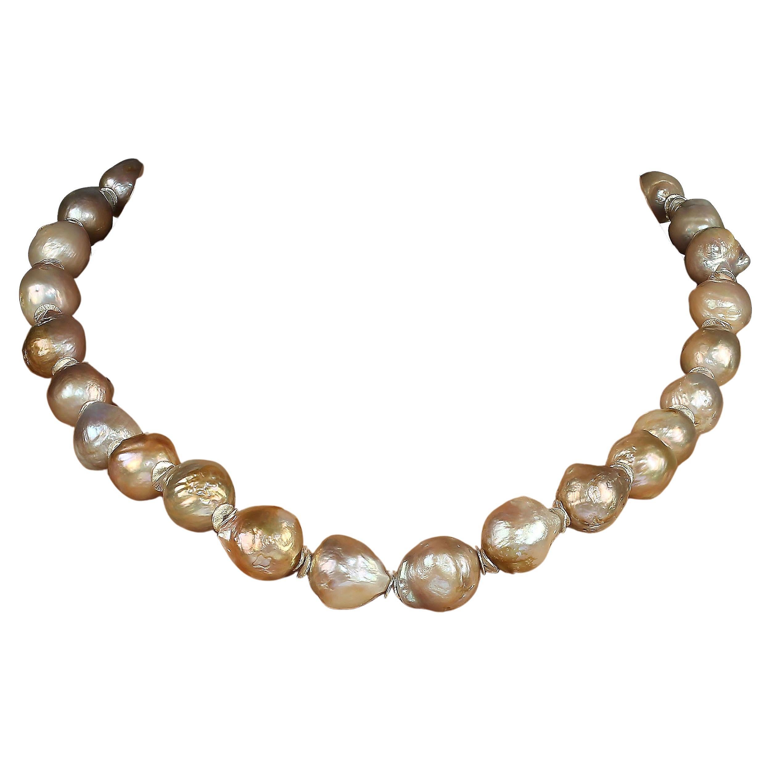 Artisan AJD 19 Inch Baroque Iridescent Silvery Pearls with silvery accents Perfect Gift! For Sale