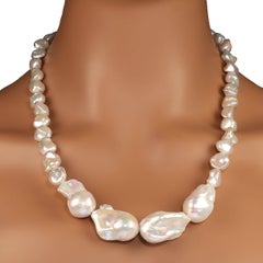 AJD 23 Inch White Pearl Statement necklace with Four Front Focal Pearls. 