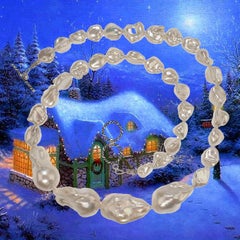 AJD 23 Inch White Pearl Statement necklace with Four Front Focal Pearls.