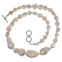 AJD 23 Inch White Pearl Statement necklace with Four Front Focal Pearls.
