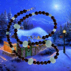 AJD28 Zoll geriffelte Aquamarine und Brown Perlen Statement-Halskette