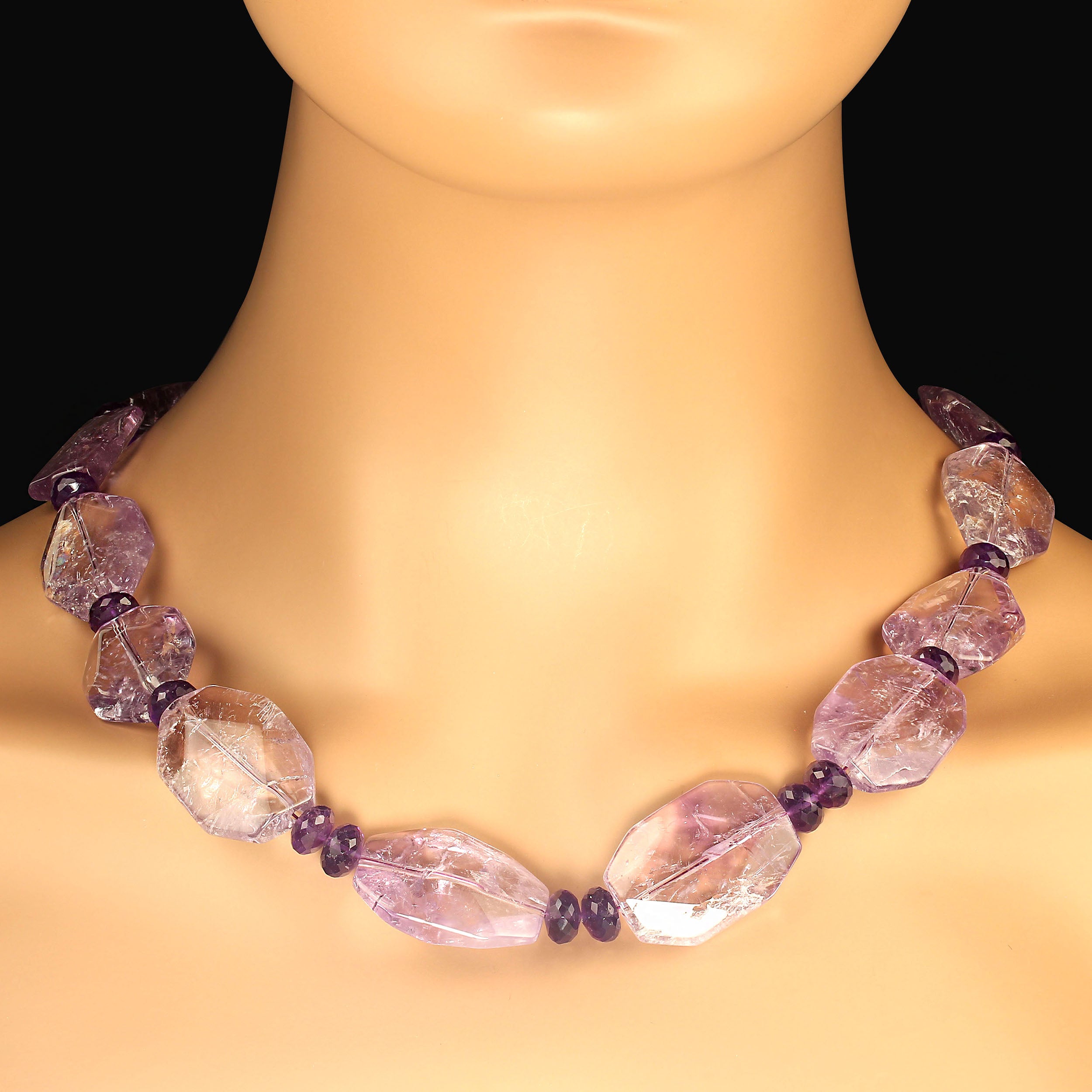 AJD 23 Inch Necklace of Rose of France Amethyst and Rich Darker Amethyst 