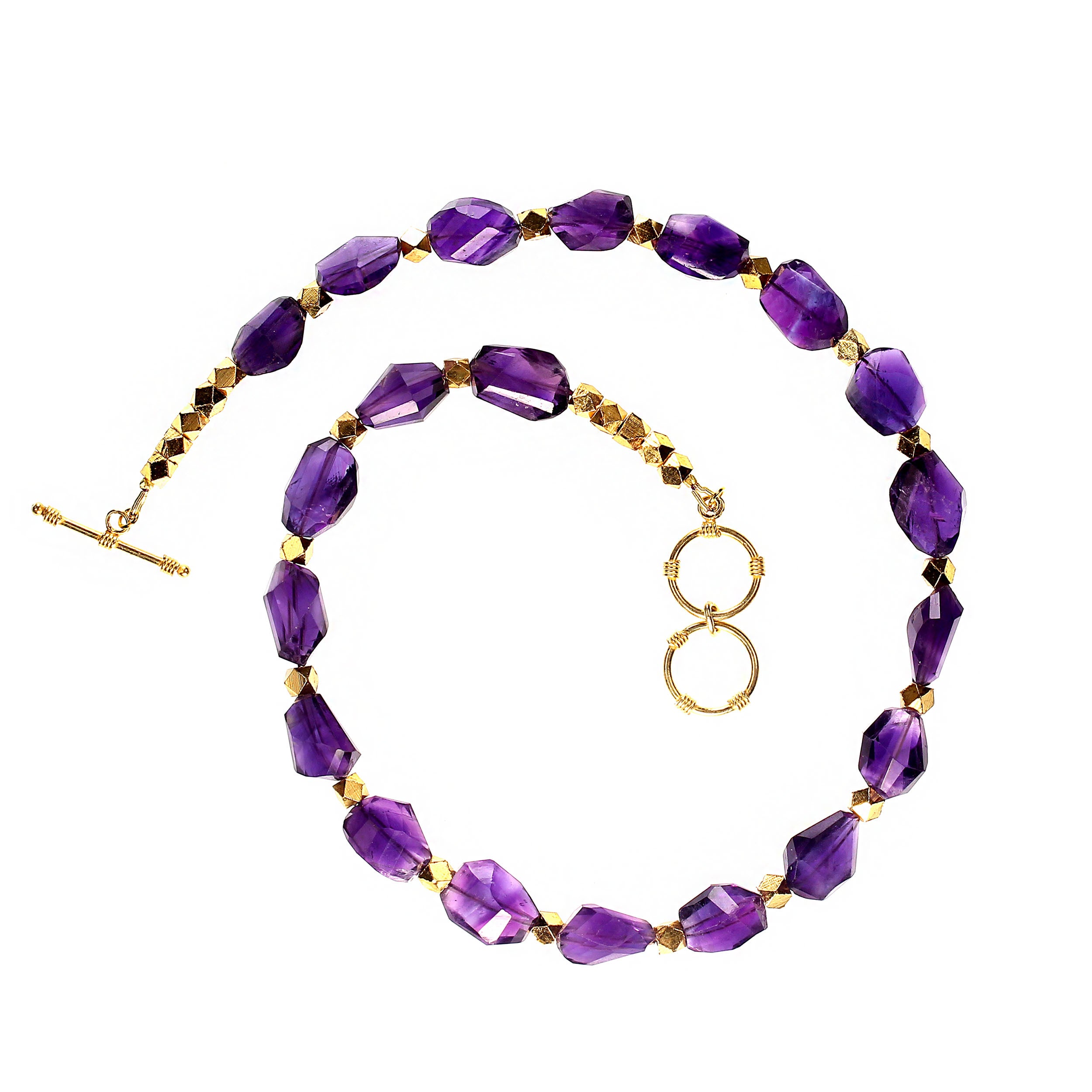 AJD  18 Inch Amethyst Highly Polished Chunks with Goldy Accents Necklace