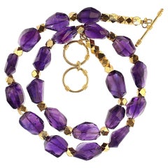 AJD  Collier d
améthystes hautement polies de 18 pouces avec accents dorés