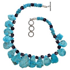 AJD Collana graduata di tavolette di turchese e ametista della Bella Addormentata da 18 pollici