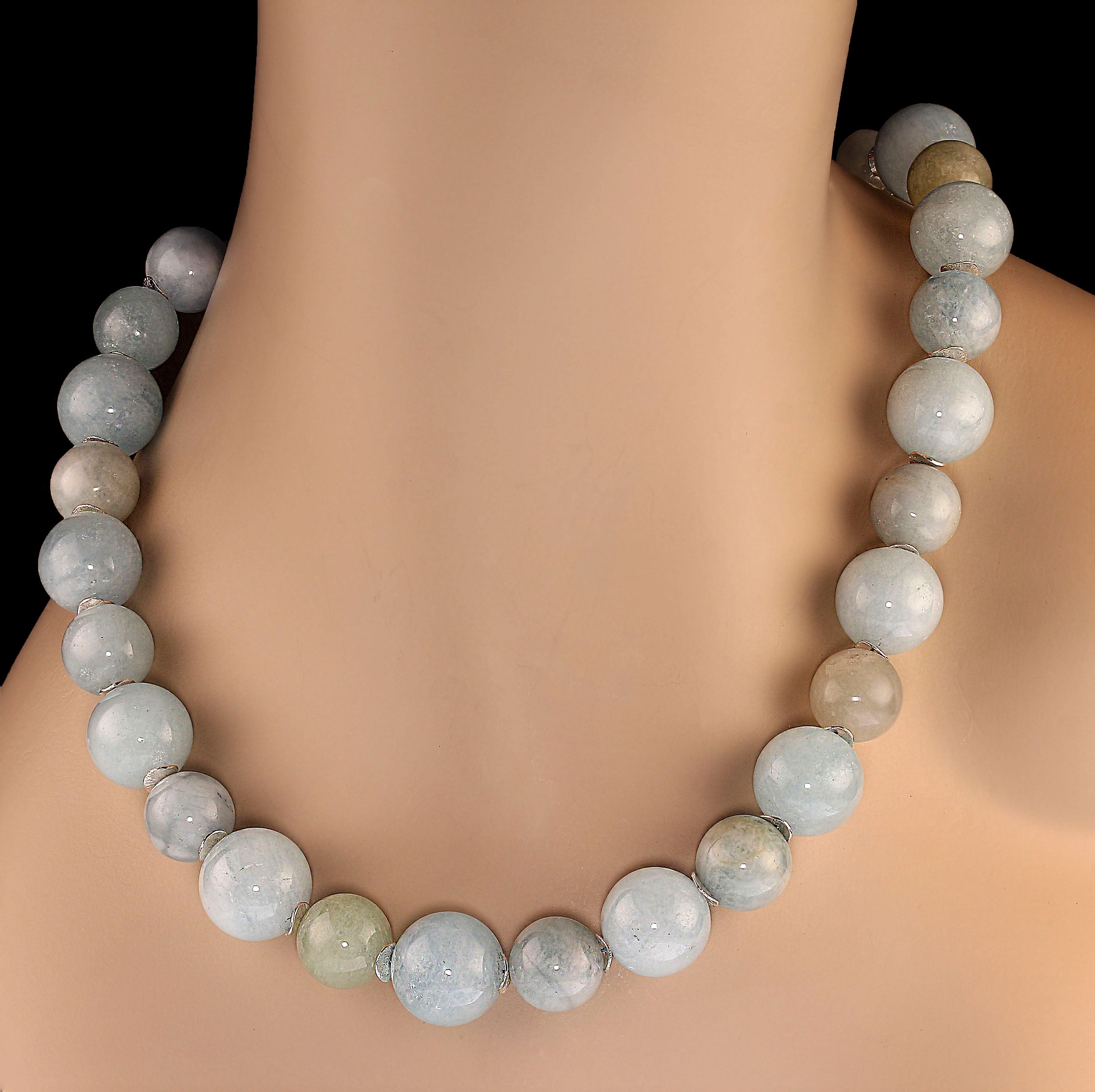 AJD 25 In Magnificent March Birthstone Aquamarine Glowing Translucent Necklace  For Sale