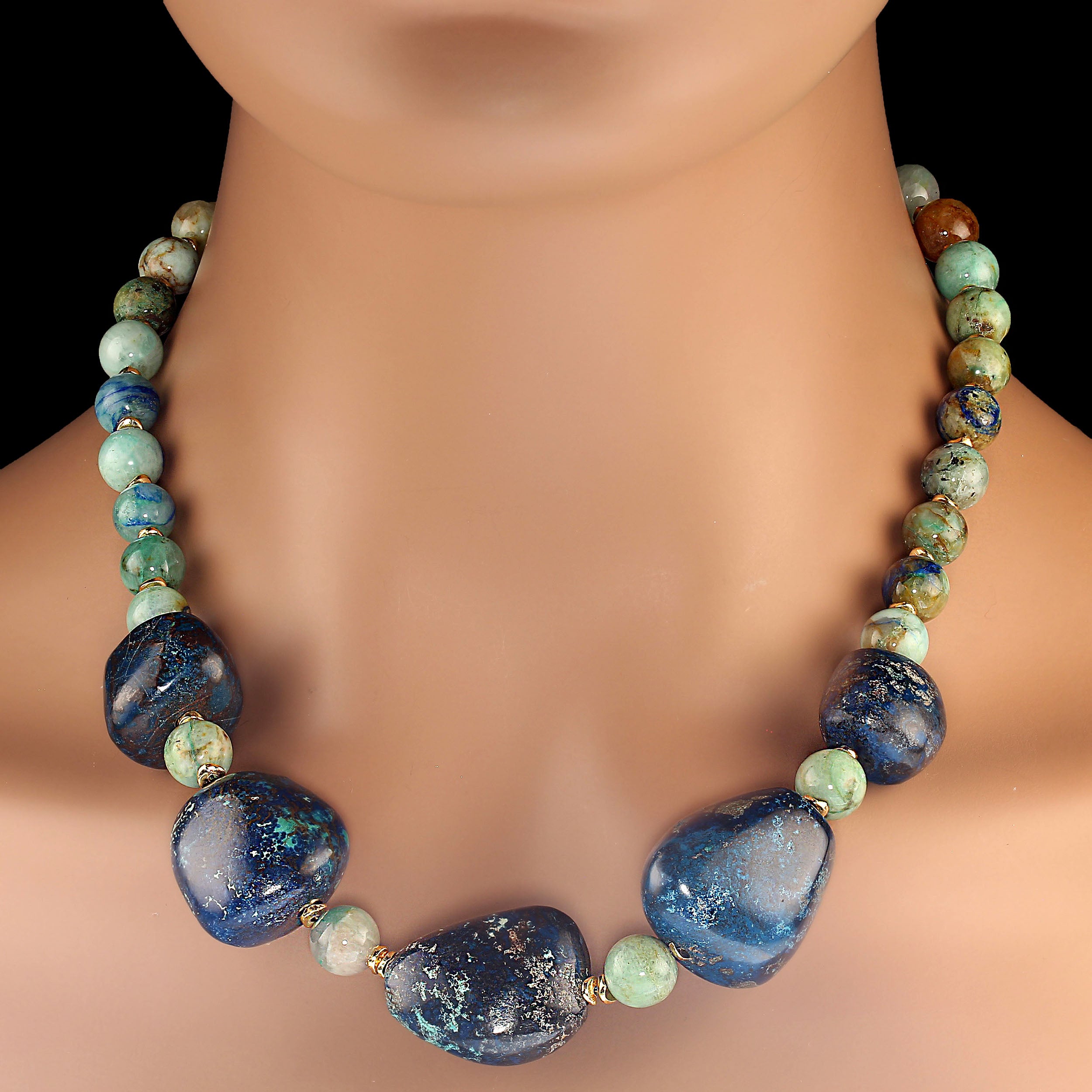AJD 19.5 Inch Chrysocolla necklace with Gorgeous Focal & Goldy Accents 