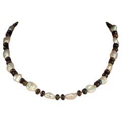 AJD 19 Inch Black Opal and White Keshi Pearl Necklace