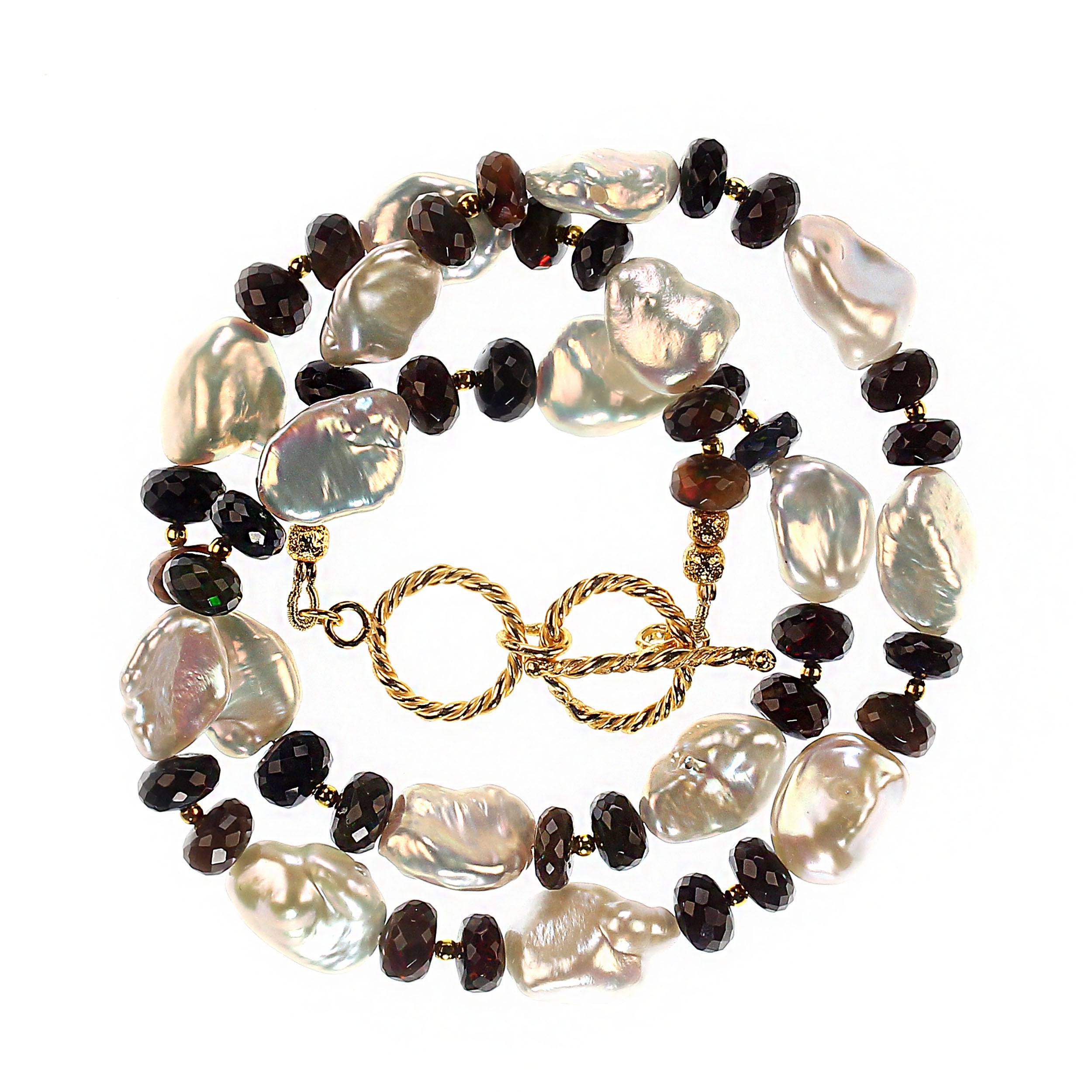 Collana di perle Keshi bianche e opale nero da 19 pollici AJD