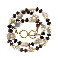 AJD 19 Inch Black Opal and White Keshi Pearl Necklace