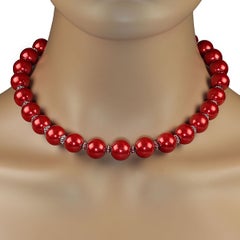 AJD Collana di perle artificiali rosse Holiday da 18 pollici