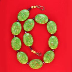 AJD Collier tablette ovale Magnesite vert citron 23 pouces avec accents d
améthyste