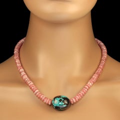 Ajd 19 Inch Rhodochrosite Necklace With Turquoise Focal