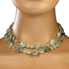AJD 34 Inch Green Prehnite With Sterling Accents Necklace