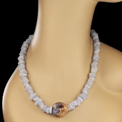 AJD 17 Inch Blue Lace Agate Necklace With Chalcedony Focal