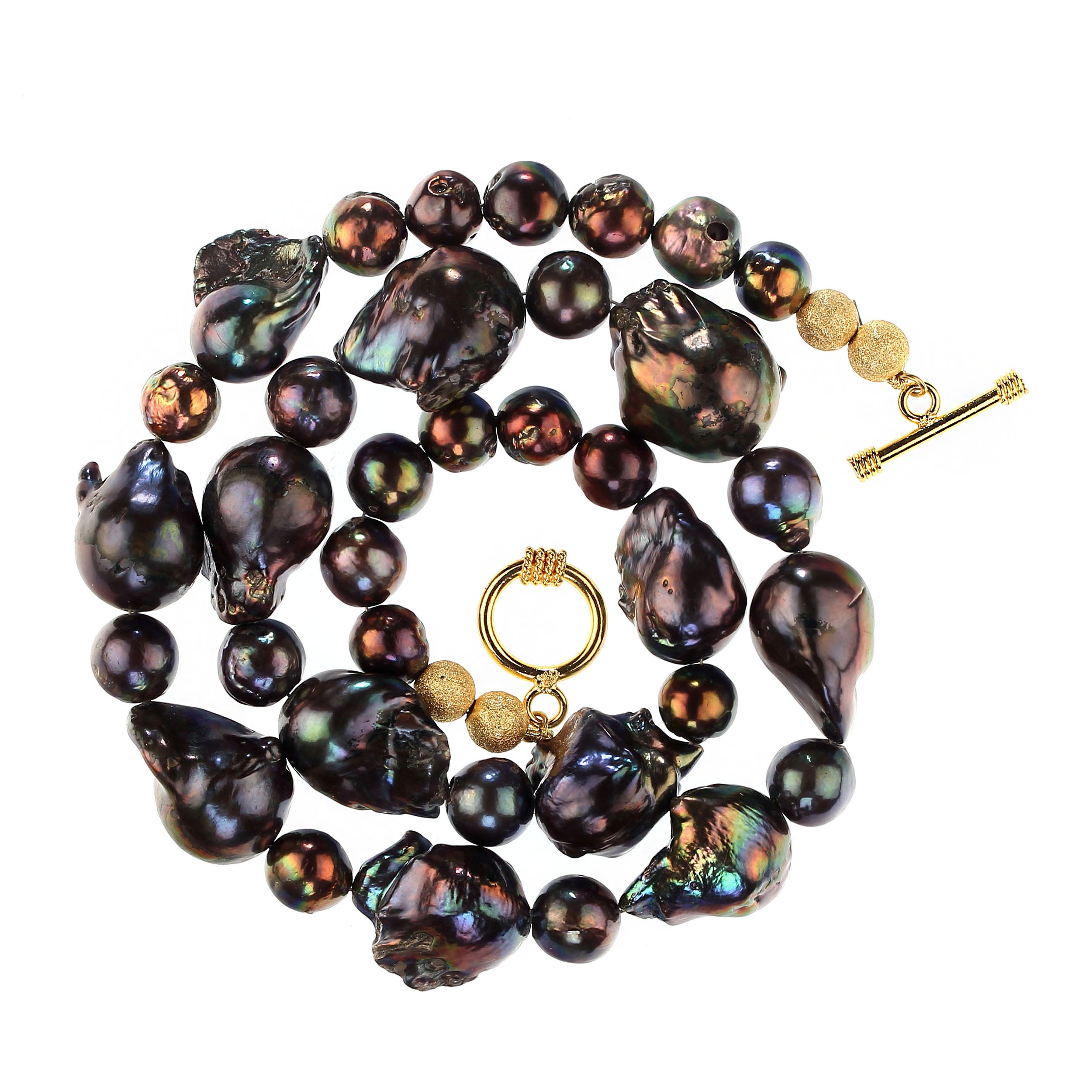 AJD Collana di perle rotonde e palla di fuoco iridescente color vino da 21 pollici