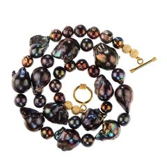 Halskette mit runden Perlen, AJD 21 Zoll, schillernder Weinfarbener Feuerball und runder Perle