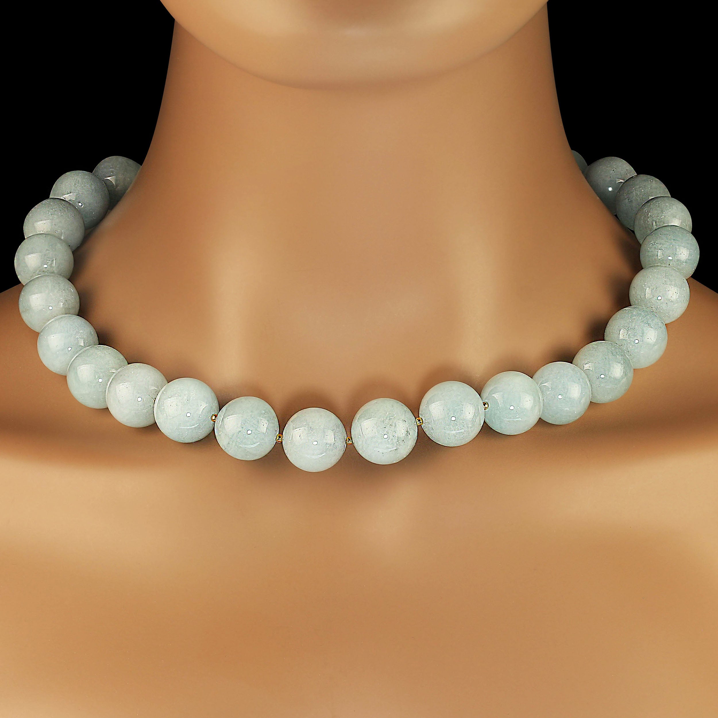 AJD 20 Inch Aquamarine Necklace Smooth 15mm With Delicate Translucent Blue