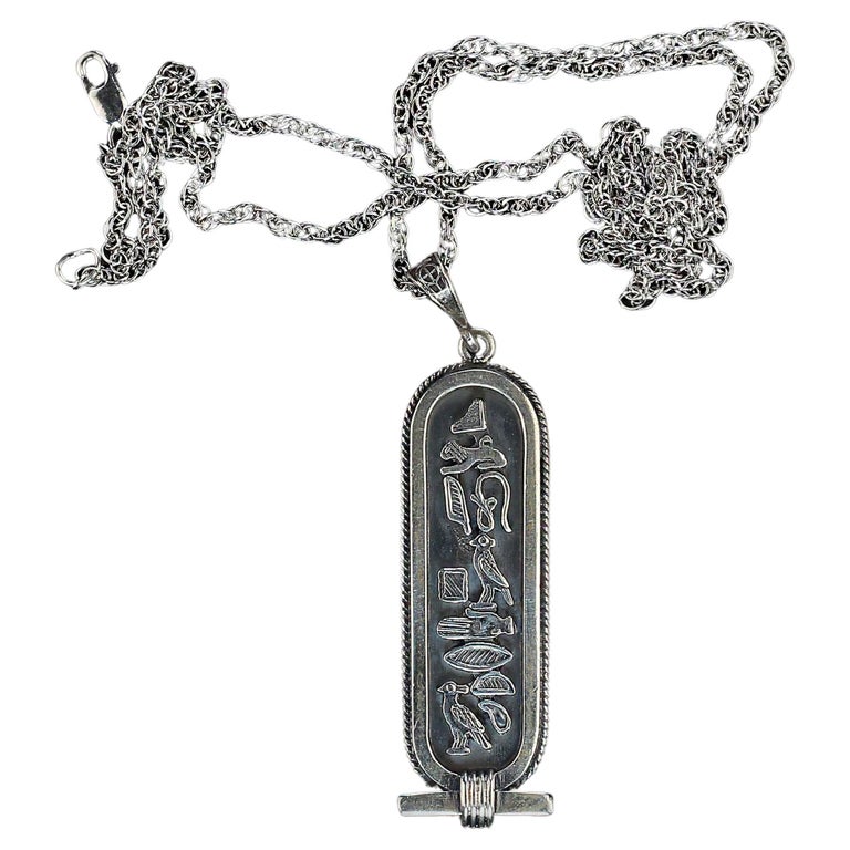 Pendentif Argent Massif 925 Avec Hiéroglyphes - Breloque Style Ancien | Bijou Argent égyptien