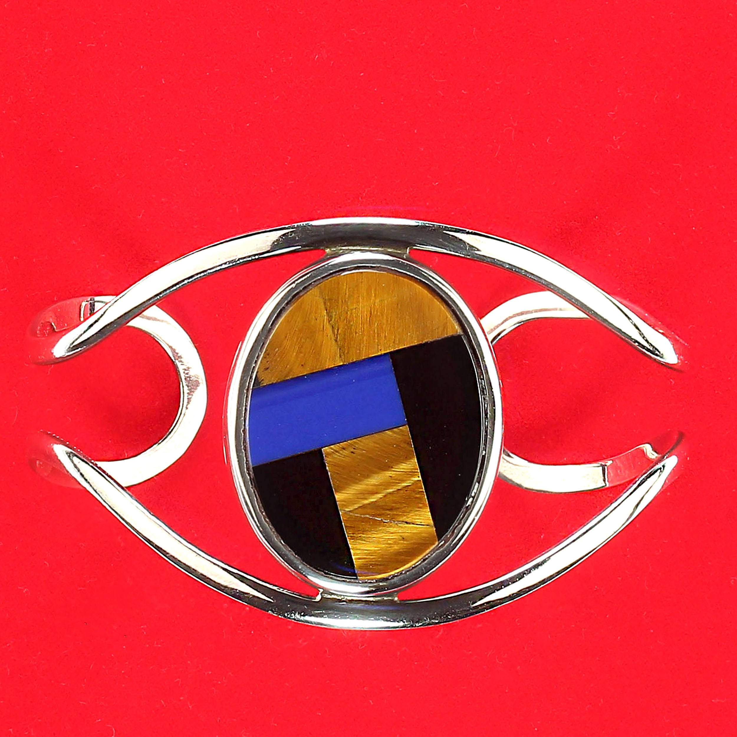 AJD, bracelet en argent sterling avec mosaïque ovale de style Sud-Ouest en vente