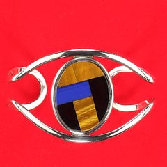 AJD Pulsera de plata de ley con mosaico oval sentado estilo suroeste