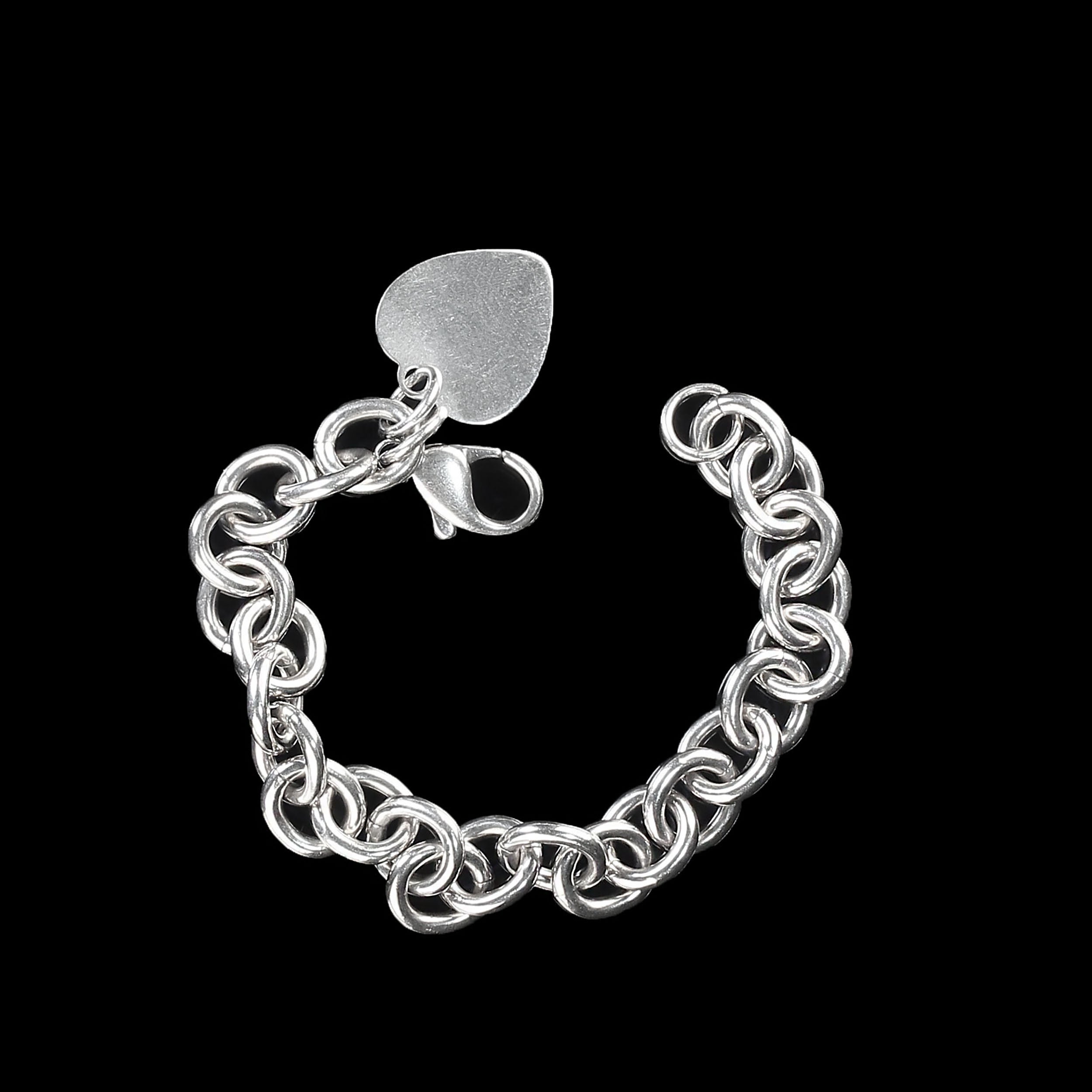 AJD Sterling Silver Link Bracelet with Heart 7.25 Inches
