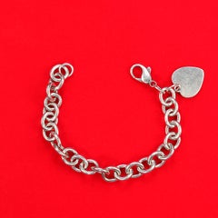 AJD Pulsera de eslabones de plata de ley con corazón 7,25 pulgadas