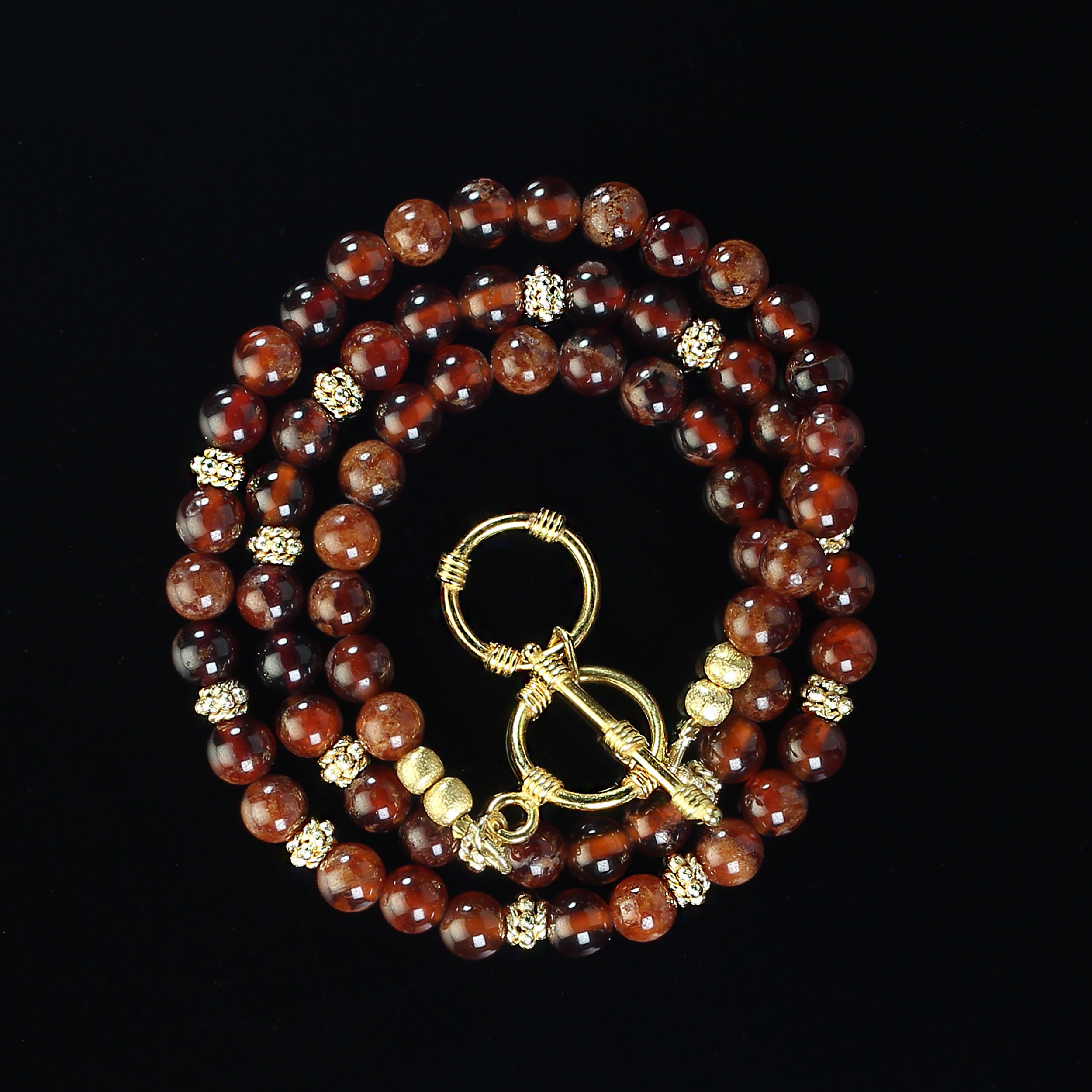 AJD 19 Inch Rare Hessonite Garnet Necklace with Goldy Accents For Sale